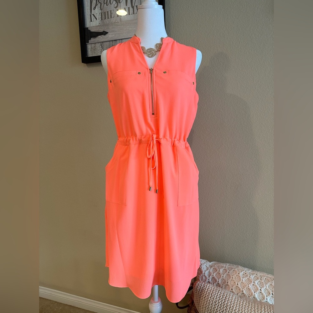 Apt. 9 Women’s Dress Bright Orange Waist Draw String Dress, Sleeveless - Size S